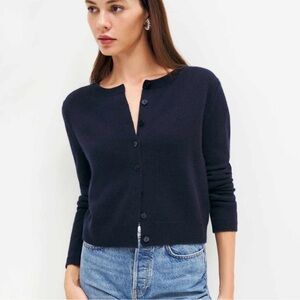 Reformation Recycled Cashmere Cardigan Sweater Navy Blue Size S EUC
